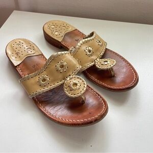 Jack Rogers Gold Tan Medallion Leather Classic Flat Sandals 6